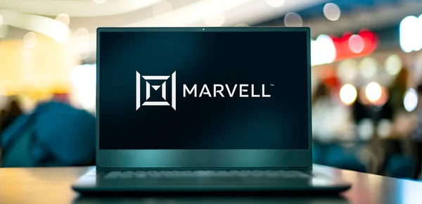 Poznan Pol Aug 2022 Laptop Computer Displaying Logo Marvell Technology — Stockfoto