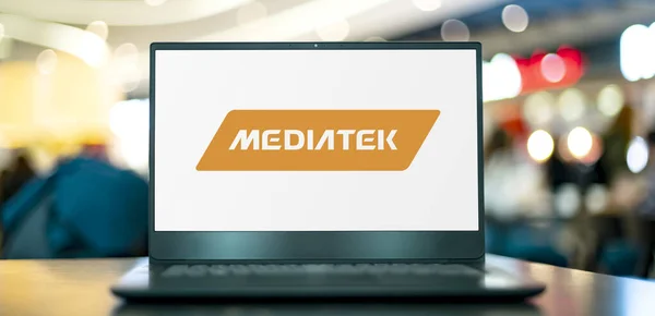 Poznan Pol Aug 2022 Laptop Computer Displaying Logo Mediatek Taiwanese — Stock fotografie