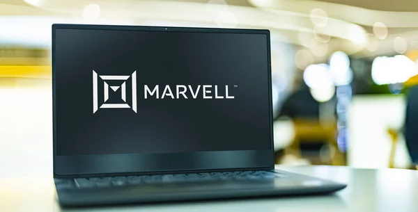 Poznan Pol Aug 2022 Laptop Computer Displaying Logo Marvell Technology — Stock fotografie