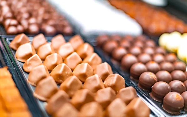 Chocolate Pralines Displayed Confectionery Store — Stock Photo, Image