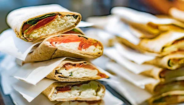 Embalagens Tortilla Recém Preparadas Vendidas Restaurante Fast Food — Fotografia de Stock