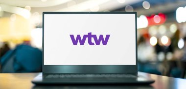 POZNAN, POL - 13 SEP 2022: İngiliz-Amerikan çokuluslu sigorta danışmanı Willis Towers 'ın logosunu gösteren dizüstü bilgisayar