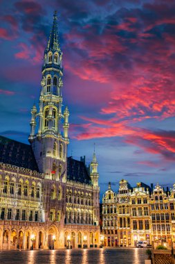 BRÜKSEL, BELGIUM - 20 AUG 2022: Brüksel, Belçika 'daki Grand Place veya Grote Markt mimarisi