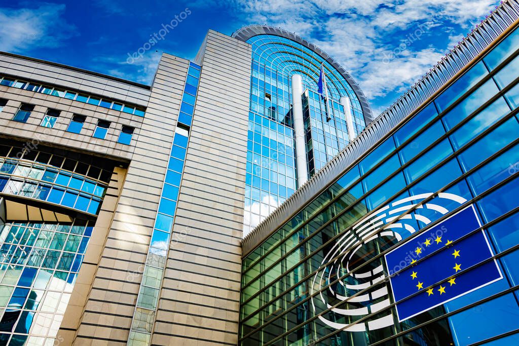 BRUSSELS, BELGIUM - AUG 20, 2022: Espace Leopold, the European Parliament buildings in Brussels, Belgium