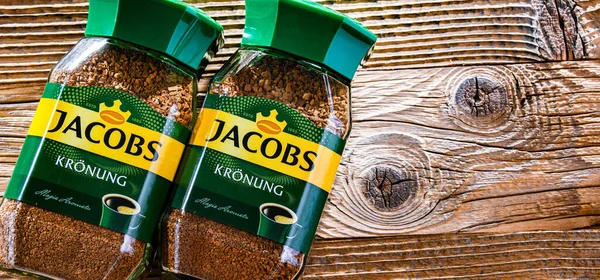 Poznan Pol Jul 2022 Contenedores Café Instantáneo Jacobs Una Marca — Foto de Stock