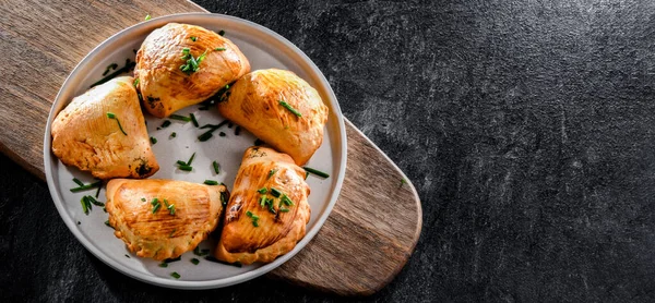 Composition Plate Oven Baked Pierogi — Stock Photo, Image