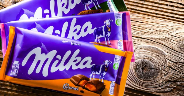 Poznan Pol Aug 2022 Milka Chocolates 一种巧克力糖果品牌 起源于1825年的瑞士 自1990年起由Mondelez Int生产 — 图库照片