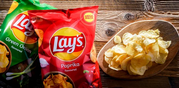 Poznan Pol Aug 2022 Packets Lay Potato Chips Popular American — 图库照片