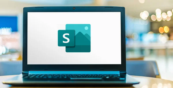 Poznan Pol Sep 2020 Laptop Számítógép Amely Microsoft Sway Egy — Stock Fotó