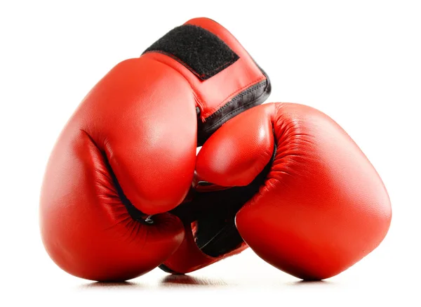 Pair Red Leather Boxing Gloves Isolated White Background — Stock Photo, Image