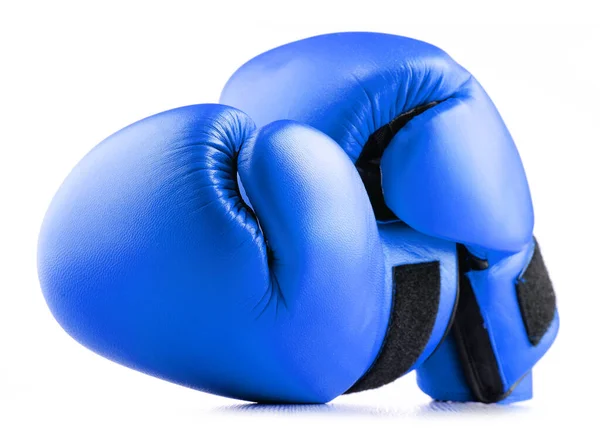 Par Guantes Boxeo Cuero Azul Aislados Sobre Fondo Blanco —  Fotos de Stock