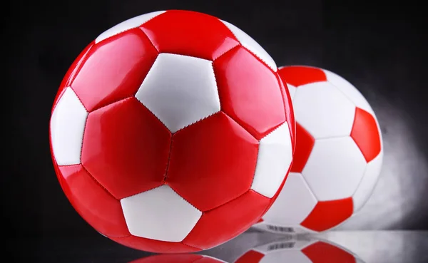 Composition Two Leather Soccer Balls — Stockfoto