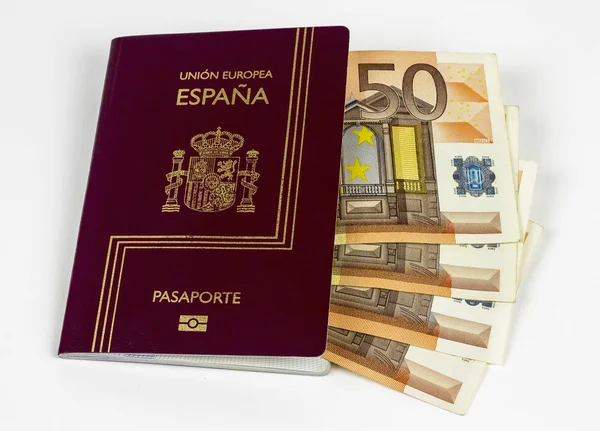 Spanish Passport with Euros — Stock Photo, Image