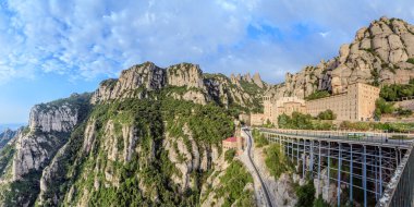 Santa Maria de Montserrat monastery, Catalonia, Spain. Panoramic of 50Mpx clipart