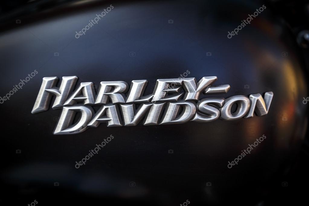 BARCELONA, SPAIN - JULY 07: Original Brand Anagram exposed Harley Davidson motorbike at an exhibition during BARCELONA HARLEY DAYS 2013, on July 07, 2013, Barcelona, Spain.