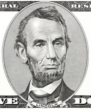 Başkan abraham lincoln gibi görünüyor üzerinde beş Doları bill ön yüzde
