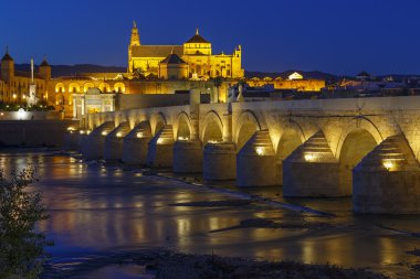 eski Roma köprüsü ve Kulesi calahora gece, cordoba