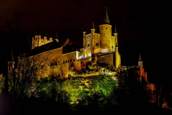 Alcázar Segovia Como Famosa Vista Aérea Noche España —  Fotos de Stock