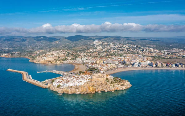 Two Beaches Peniscola Castellon Spain Aerial Panoramic View — стокове фото