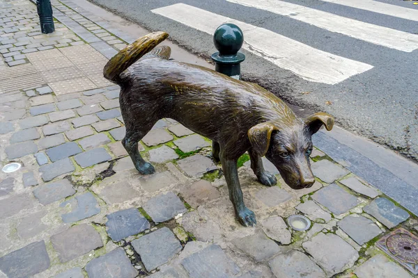 Bruxelles Belgique Novembre 2021 Rue Avec Chien Sculpture Métal Zinneke — Photo