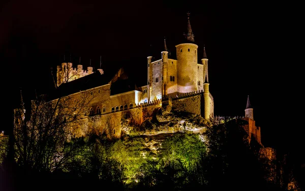 Alcázar Segovia Como Famoso Hito Noche España —  Fotos de Stock