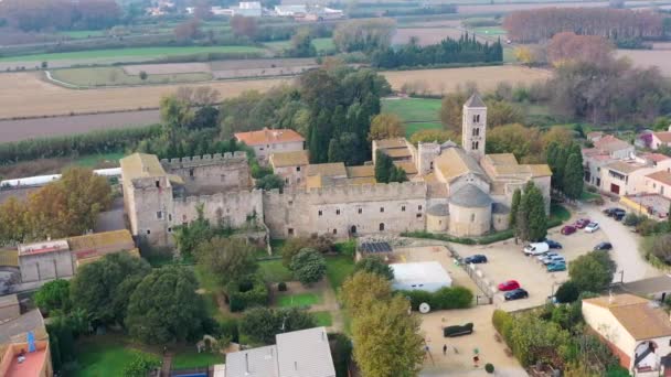 Vilajuiga Girona Spanya Daki Quermanco Kalesinin Hava Fotoğrafı — Stok video