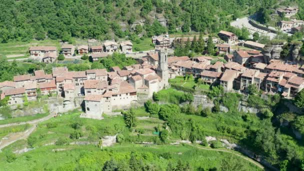 Aerial View Rupit Medieval Village Middle Nature Catalonia Osona Spain — Stock Video