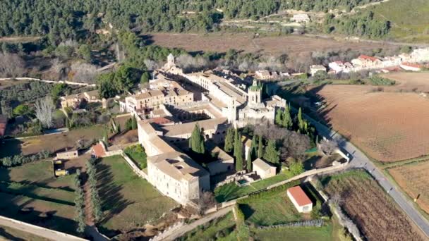 Monastery Santa Maria Santes Creus Tarragona Spain Aerial View — Stock Video