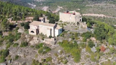 Castellar castle and church of San Miguel in Aguilar de Segarra from the 9th century, province of Barcelona, Catalonia Spain.