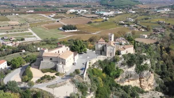 Castle Santa Maria Church Located Sant Marti Sarroca Catalonia Spain — Stock Video