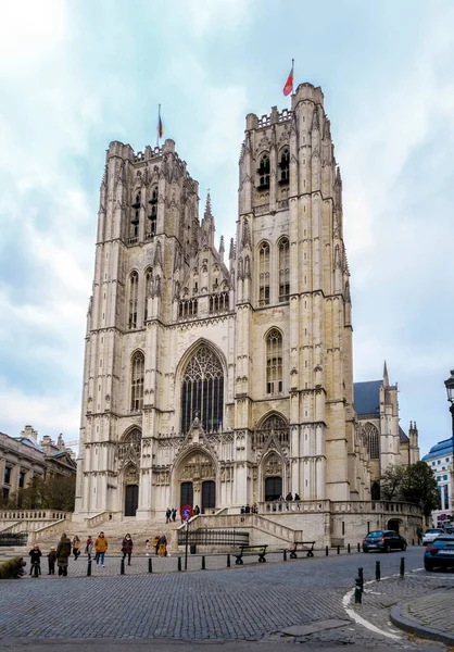 Catedral San Miguel Santa Gúdula Iglesia Católica Medieval Centro Bruselas — Foto de Stock