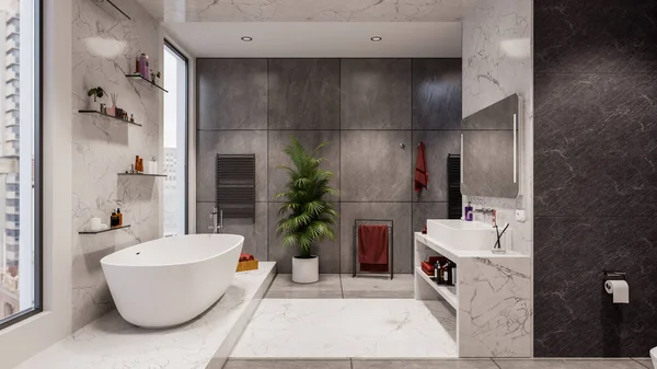 Neues Modernes Bad Interieur Mit Badewanne Und Wasserhahn Wohn Badezimmer — Stockfoto