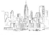Ceruza rajz egy sor New York-i felhőkarcoló