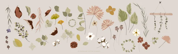Botanisk höst illustration uppsättning av olika blommor — Stock vektor
