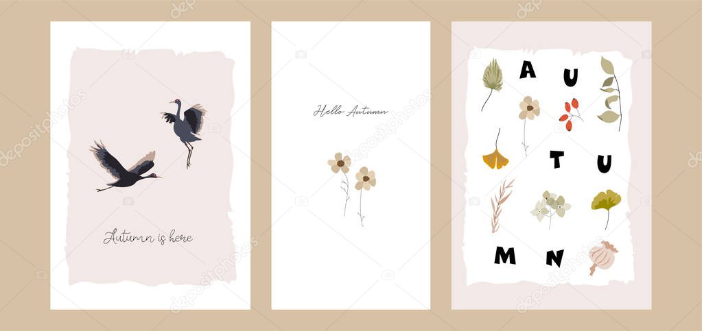 Autumn postcards or greeting cards template collection 