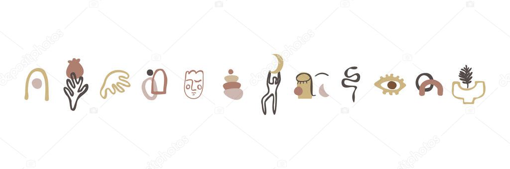 Abstract matisse contemporary art illustrations, bohemian artistic hand drawn minimal style