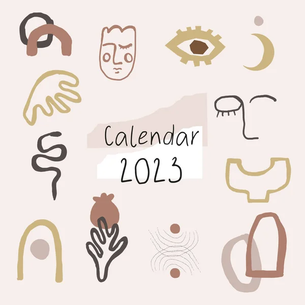 Mall Tryckbar 2023 Kalender Samtida Abstrakt Matisse Illustrationer Bohemisk Konstnärlig — Stock vektor