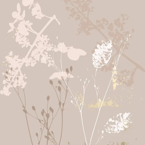 花的别致的背景 精致的花朵 植物元素和金箔的触摸 社交媒体的精美图案 — 图库矢量图片