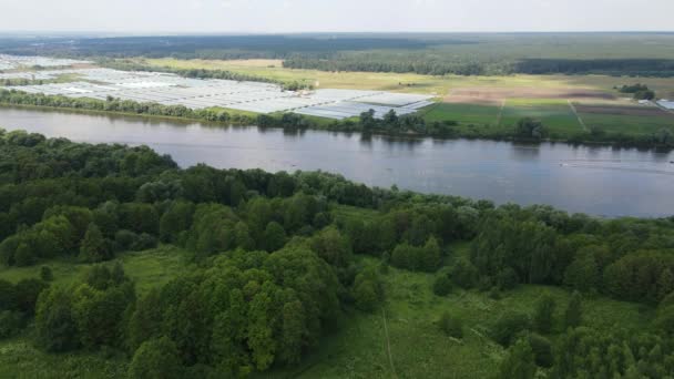 Rússia Pushchino Vídeo Aéreo Drone Voando Sobre Rio Oka Dia — Vídeo de Stock