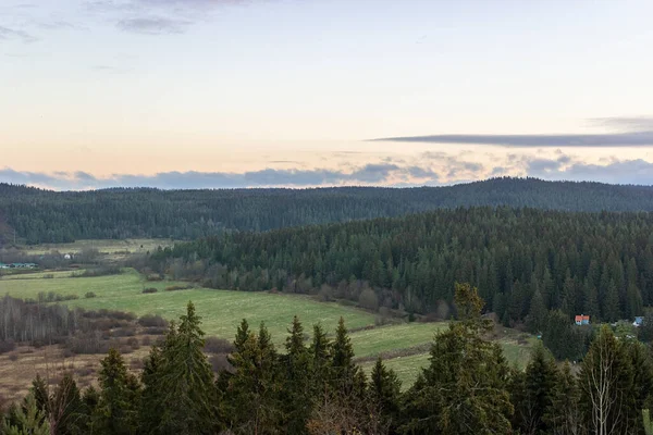 Karelia Cumhuriyeti Paasonvuori Dağı Manzaralı Yeşil Kozalaklı Orman Bulutlar Doğadaki — Stok fotoğraf