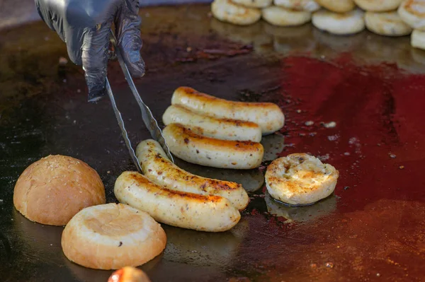 Fried Sausages Frying Pan — Stock Photo, Image