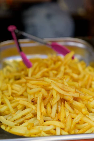 Vista Aérea Comida Frita Frita Dorada Las Papas Fritas Primer —  Fotos de Stock