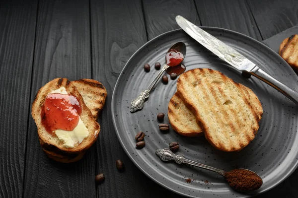 Continental Breakfast Meal Served Coffee Toast Jam Butter Delicious Coffee — Foto de Stock