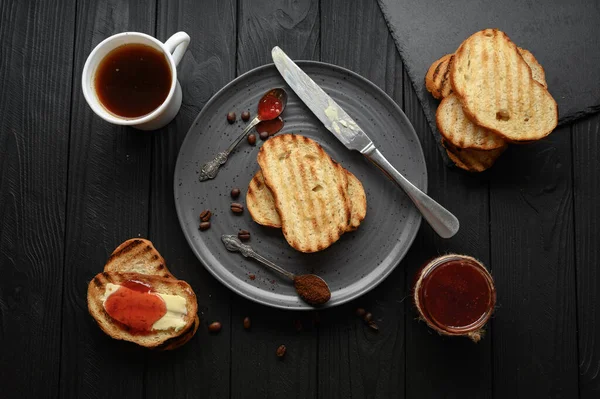 Continental Breakfast Meal Served Coffee Toast Jam Butter Delicious Coffee — Foto de Stock