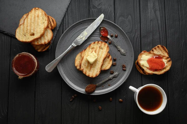 Continental Breakfast Meal Served Coffee Toast Jam Butter Delicious Coffee — Fotografia de Stock