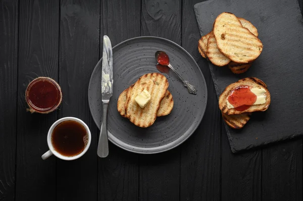 Continental Breakfast Meal Served Coffee Toast Jam Butter Delicious Coffee — Foto de Stock