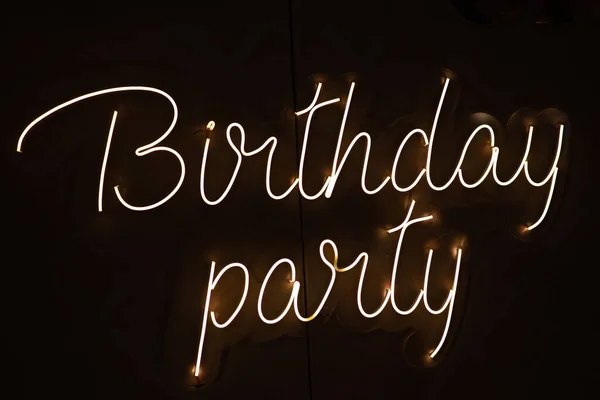 Birthday Party neon sign. Glowing neon lettering Birthday template