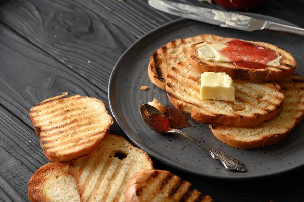 Continental Breakfast Meal Served Coffee Toast Jam Butter Delicious Coffee — Foto de Stock