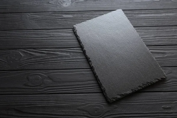 Black Stone Slate Plate Black Stone Background Free Copy Space — Stock Fotó