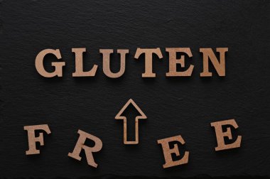 The letters Gluten free on a black background.